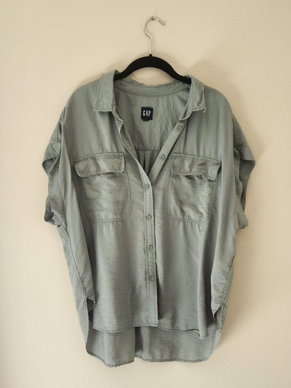 GAP Mint Green Rayon Relaxed Button Front Camp Shirt Top Size XL